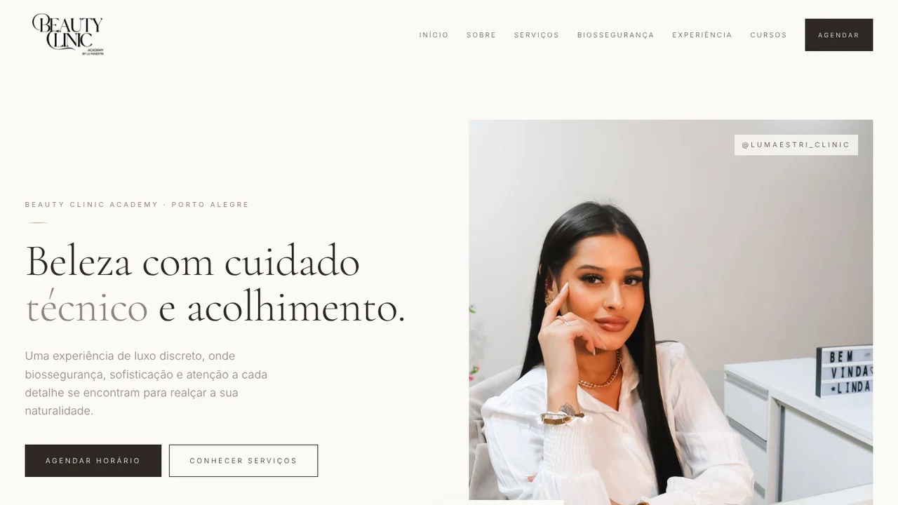 Página inicial do site Lumaestri Beauty Clinic