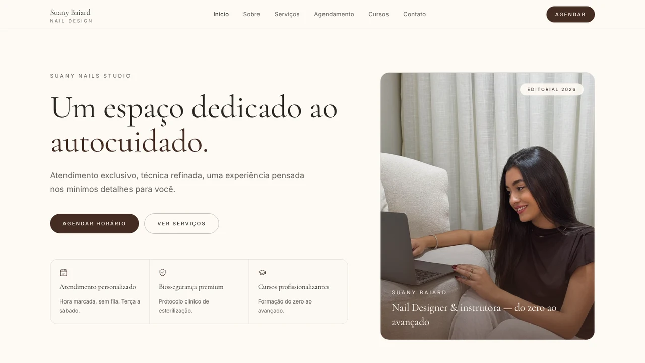 Página inicial do site Suany Nails Studio